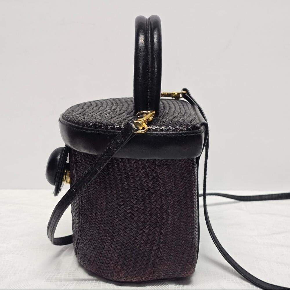 Vintage Earthly Treasures Top Handle Brown Straw Bucket Bag Boho Coastal - Picture 10 of 14
